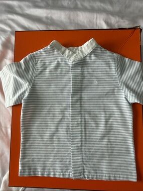 Christian Dior Jeunes Striped Button-Up Top in Grey & White